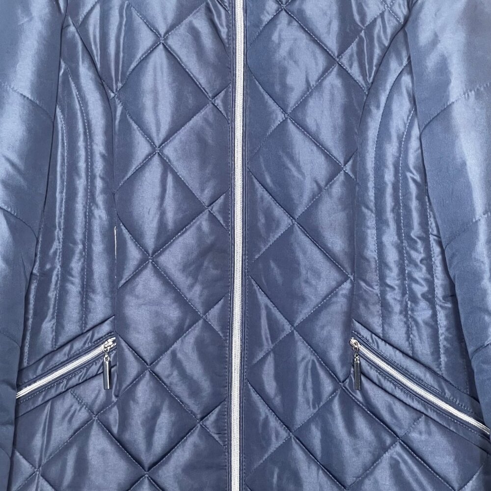 Details Intl Quilted Long Navy Coat Womens S Zipper Front Warm Winter Jacket - Picture 14 of 16